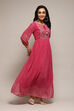 Fuchsia Polyester Flared Printed Dress