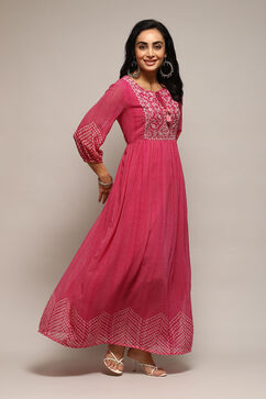 Fuchsia Polyester Flared Printed Dress image number 0