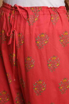 Coral Cotton A-Line Kurta Palazzo Suit Set image number 2