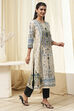 Off-White and Blue Cotton Straight Kurta image number 4