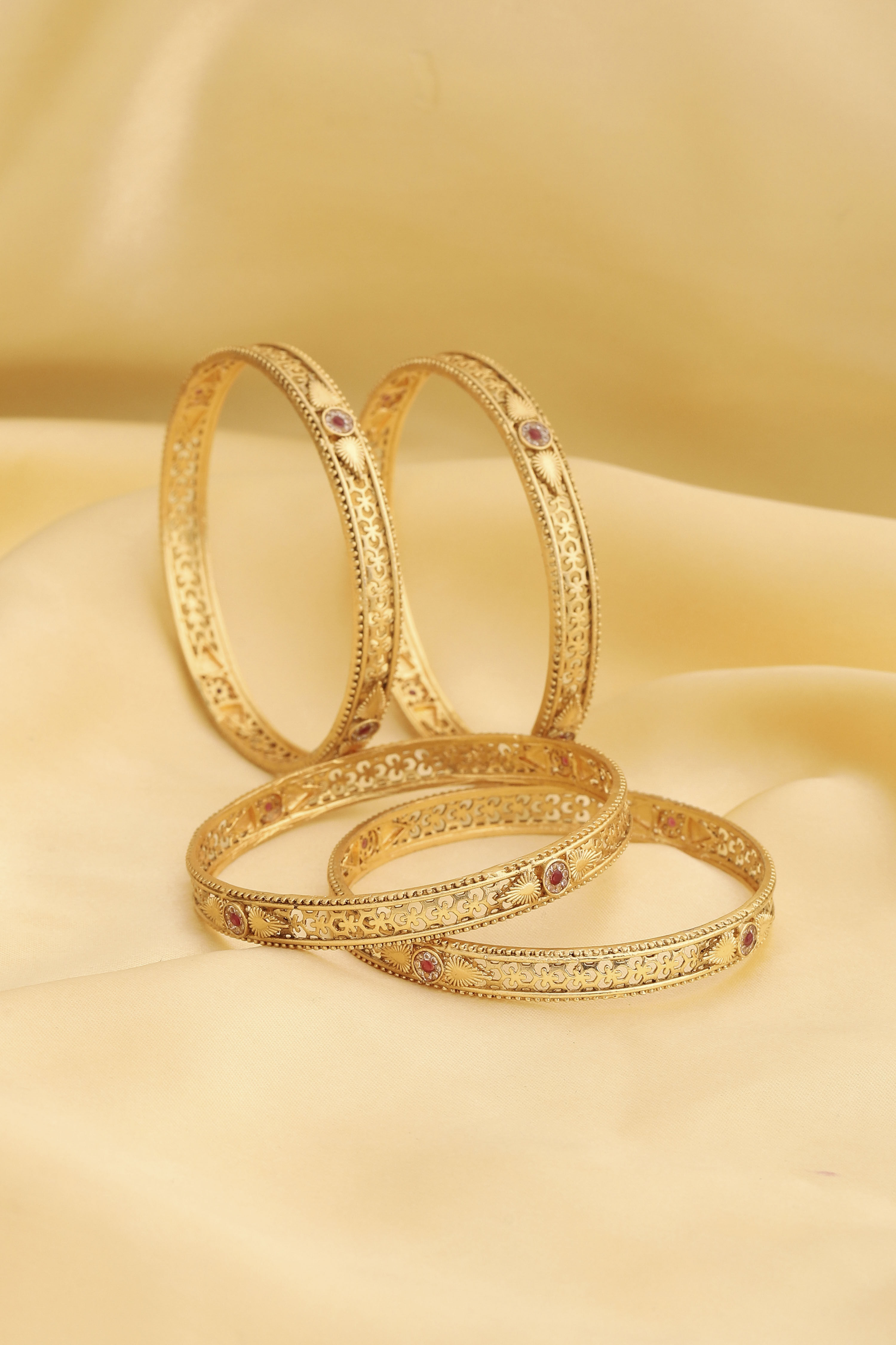 Red Gold Plated Alloy Studded Bangles image number 0