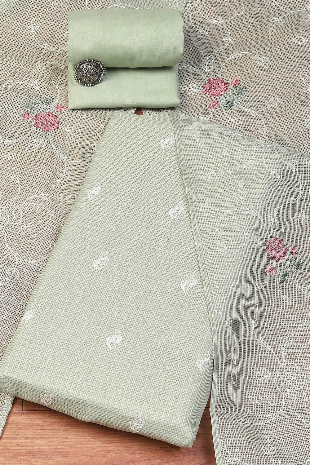 Green Cotton Blend Printed Unstitched Suit Set image number 0