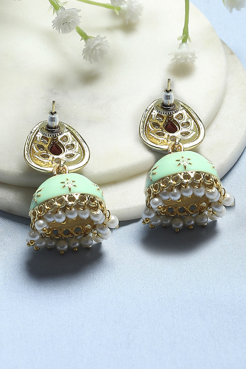 Mint Green Brass Jhumka image number 2