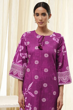 Berry Purple Cotton Straight Suit Set image number 1