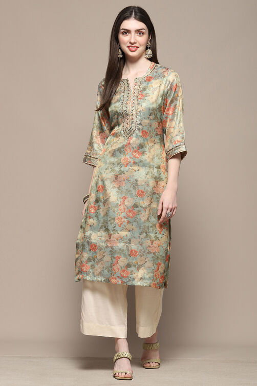 Turquoise Green Polyester Straight Kurta image number 5