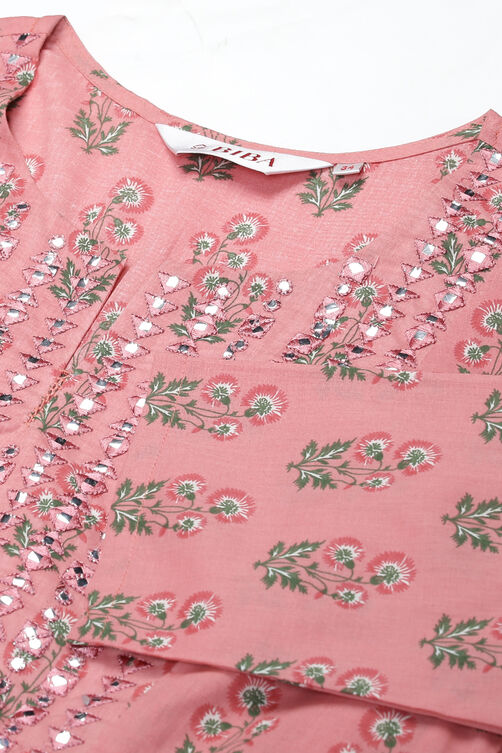 Dusky Pink Cotton Printed Short Kurti image number 1