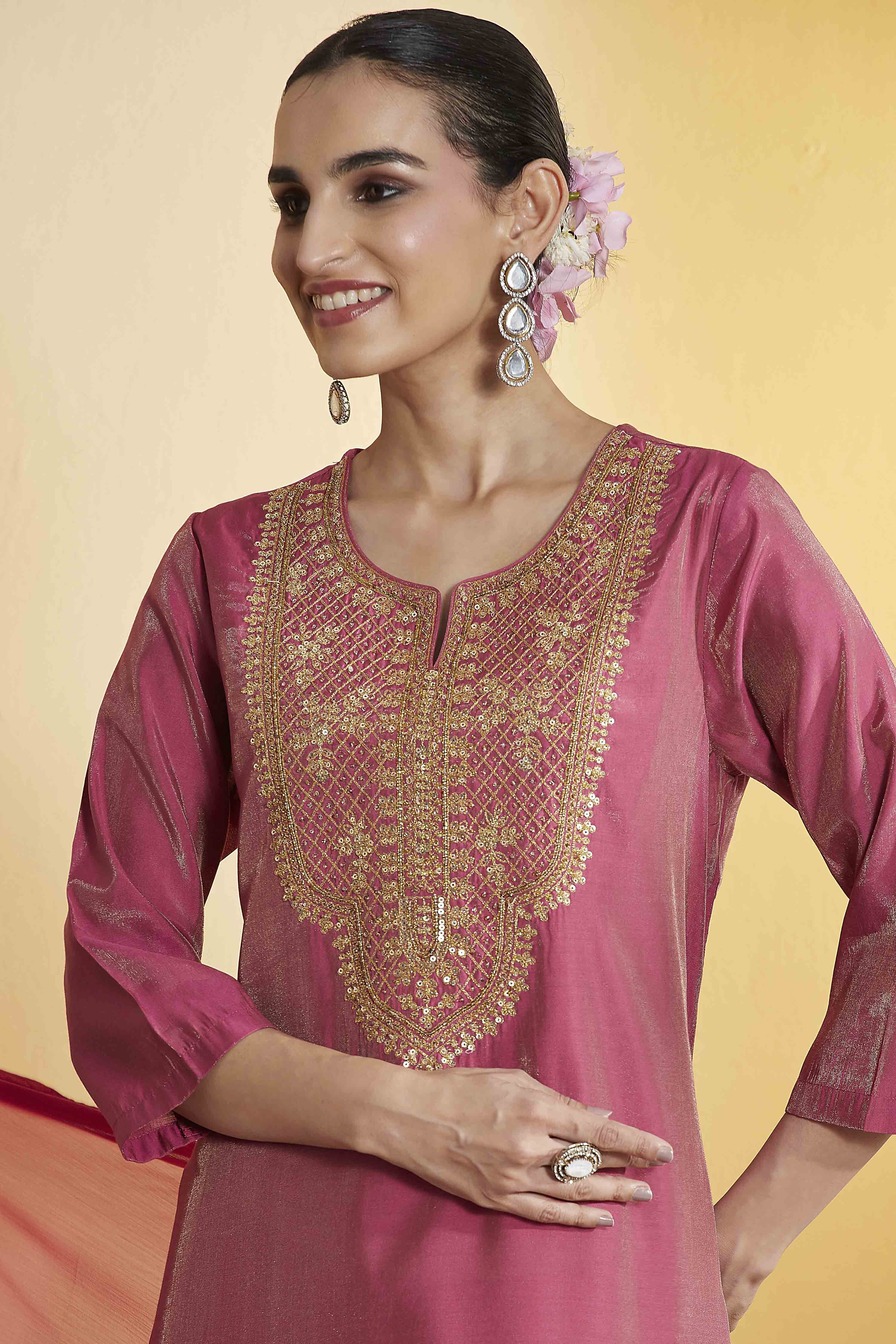 Magenta Poly Viscose Straight Suit Set image number 1