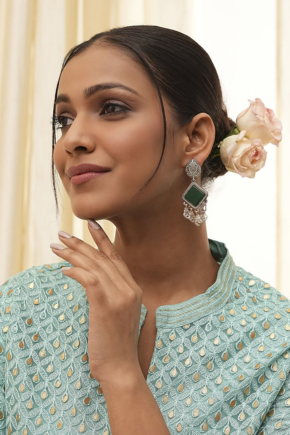 Green Brass Danglers image number 3