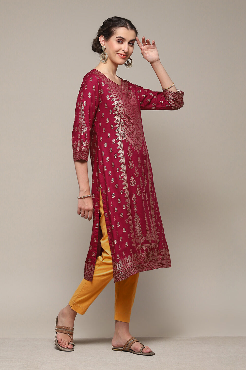 Plum LIVA Straight Printed Kurta image number 3