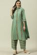 Sage Green Printed Cotton Straight Suit Set image number 7