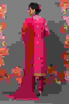 Rohit Bal Fuschia Cotton Blend Straight Kurta Suit Set image number 4