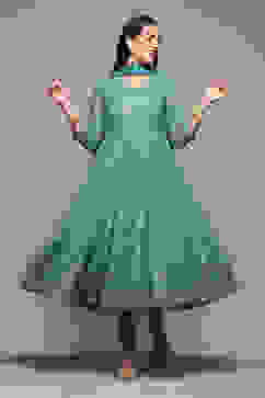 Sea Green Polyester Anarkali Kurta Churidar Suit Set image number 7