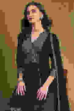 Black Cotton Printed Festive A-Line Suit Set image number 7