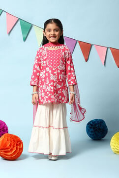 Berry Pink Cotton Straight Kurta Sharara Suit Set image number 7