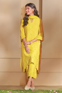 Lime Yellow Cotton Straight Suit Set image number 1