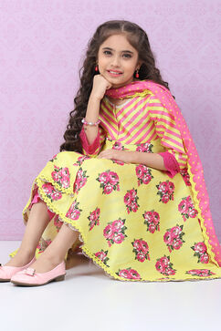 Lime Green Art Silk Flared Kurta Regular Pant Suit Set image number 6