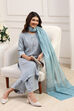 Teal Cotton Blend Straight Kurta Palazzo Suit Set