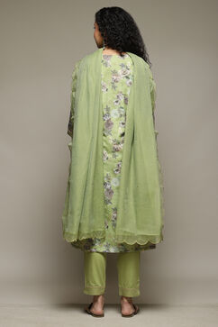 Green Cotton Blend Straight Kurta Pant Suit Set image number 4