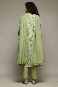 Green Cotton Blend Straight Kurta Pant Suit Set image number 4
