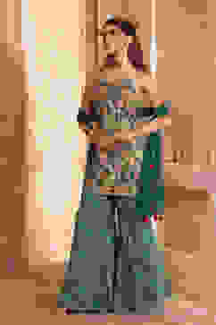 Green Viscose Chinon Printed Straight Suit Set image number 5