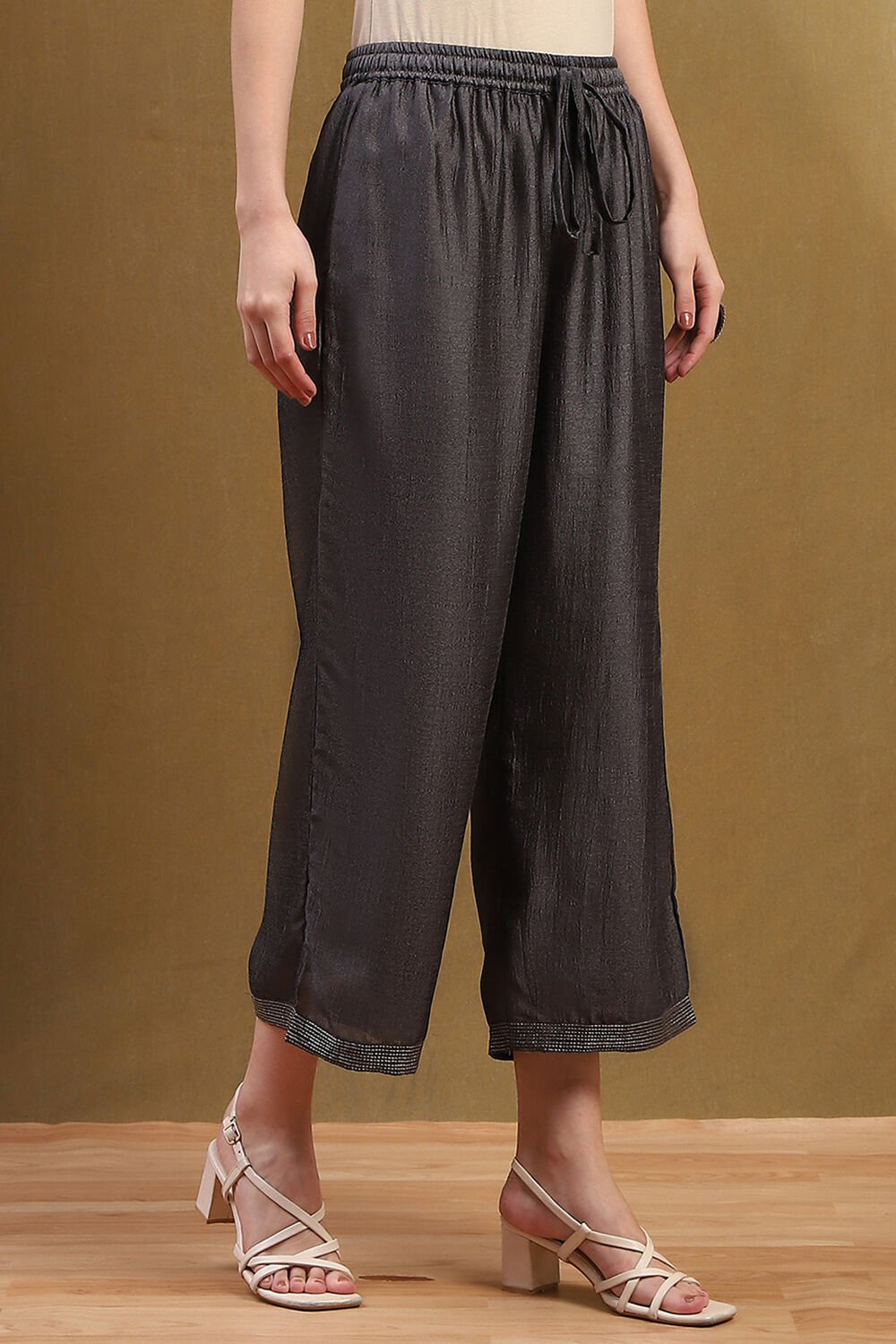 Grey Polyester Palazzo Pants image number 3