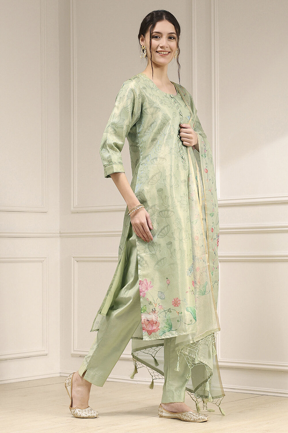 Pink Cotton Printed Unstitched Suit Set image number 6