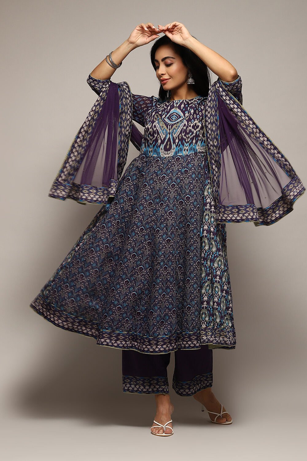 Buy Indigo Cotton Anarkali Kurta Palazzo Suit Set Kurta Palazzo
