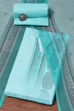 Turquoise Cotton
Blend Digital Print Unstitched Suit Set image number 0