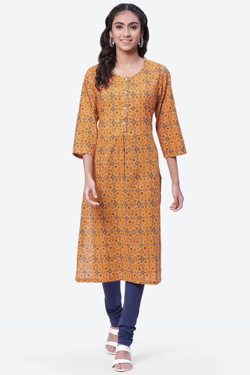 Orange Cotton A-Line Kurta image number 0