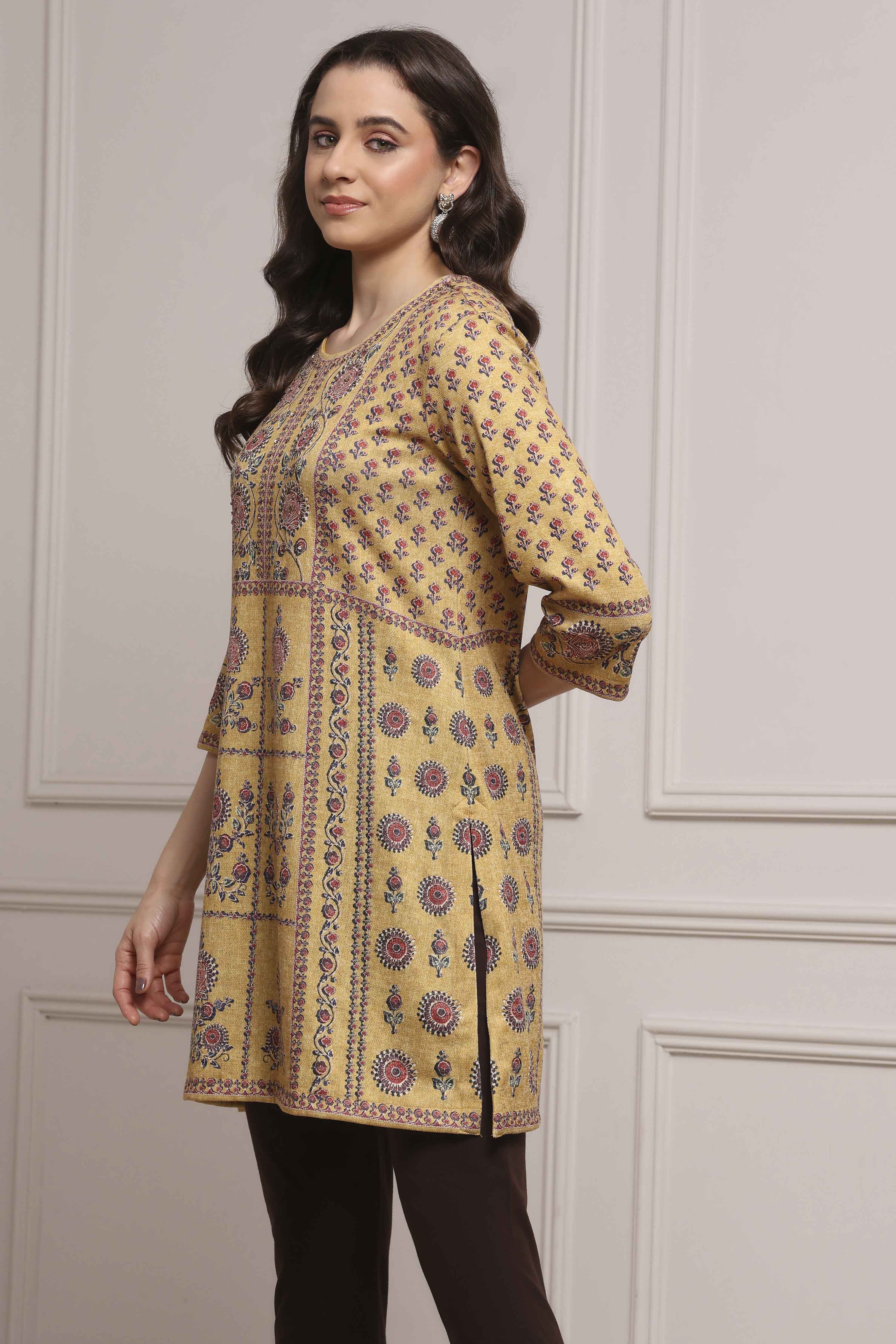 Brown Blended Printed Kurta image number 2