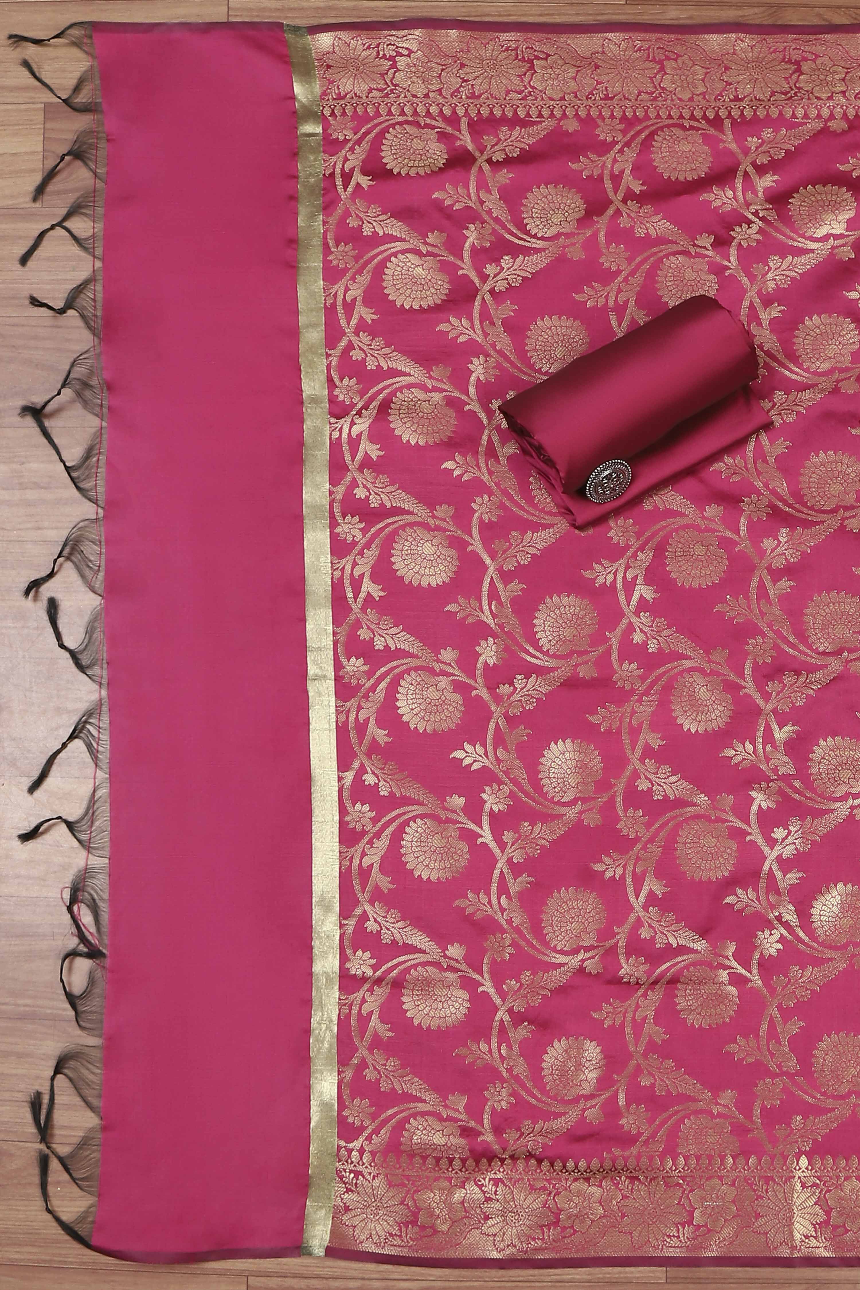Pink Silk Unstitched Suit Set image number 3