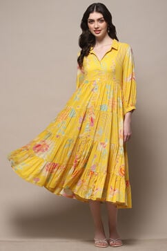 Yellow Rayon Tiered Dress image number 5