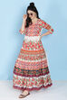 Off White Cotton Tiered Dress image number 4