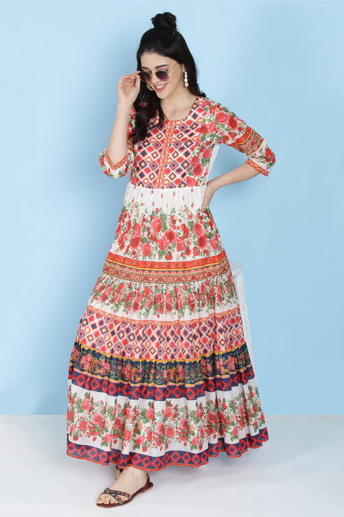 Off White Cotton Tiered Dress image number 4