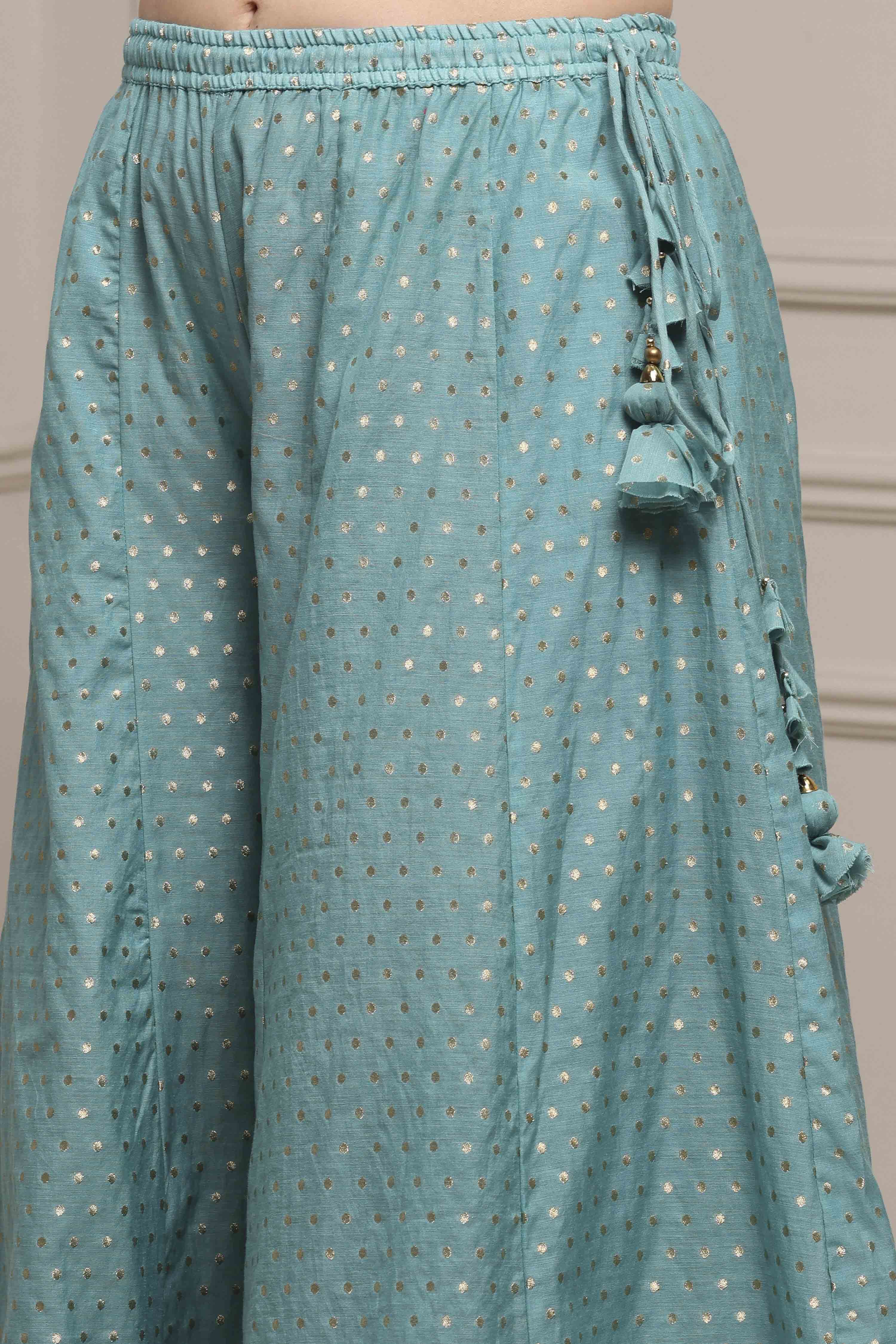 Blue Silk Chanderi Anarkali Suit Set image number 2