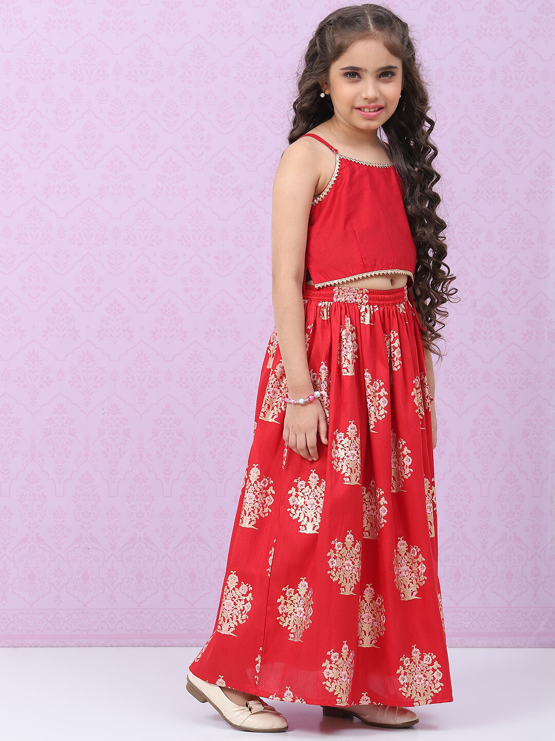 Red Art Silk Lehenga Set image number 5