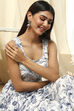 Off-White and Blue Cotton Flared Kurta Set image number 1