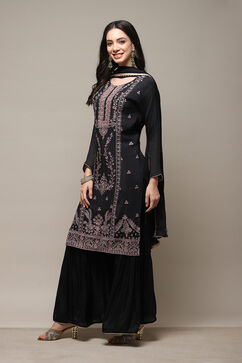 Black Chinon Printed Unstitched Suit Set image number 6