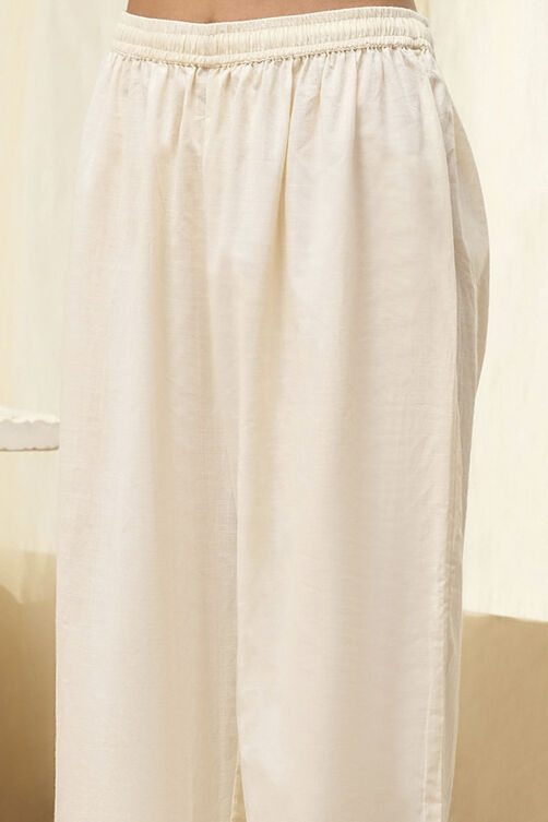 Off-White Cotton Floral Gathered Suit Set image number 3
