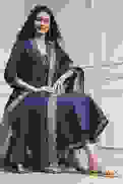 Blue Chanderi Solid Gathered Suit Set image number 0