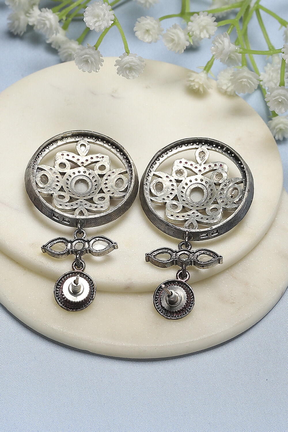 Pink White Brass Drop & Danglers image number 2