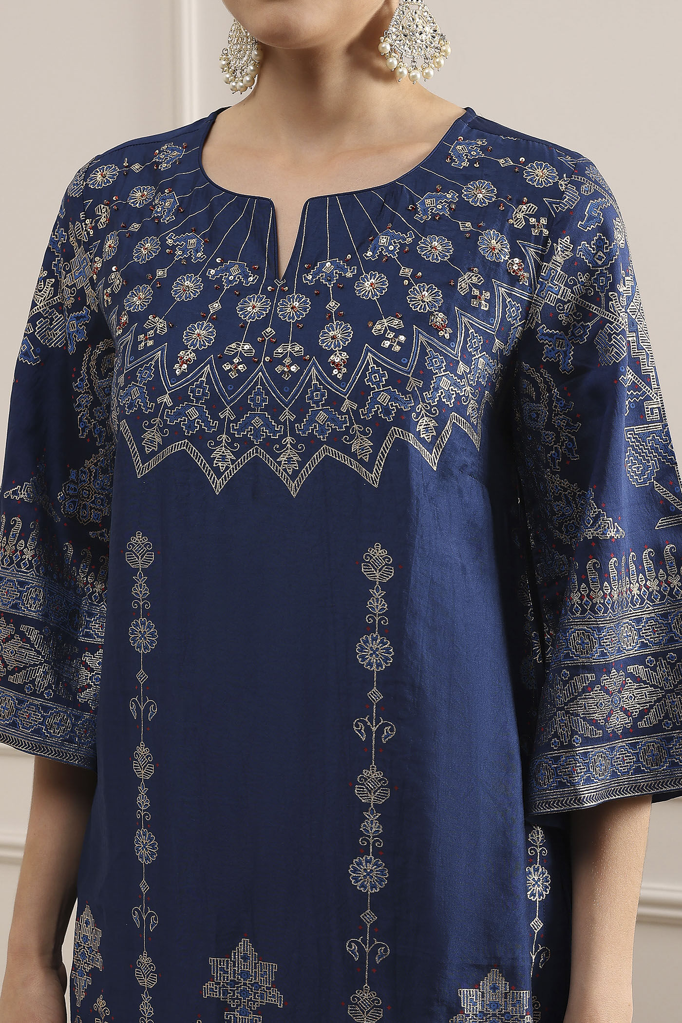 Blue Printed Straight Suit Set image number 1