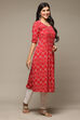 Red Cotton IKAT Straight Yarndyed Kurta image number 4