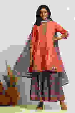 Coral Embroidered Festive Kalidar Suit Set image number 6