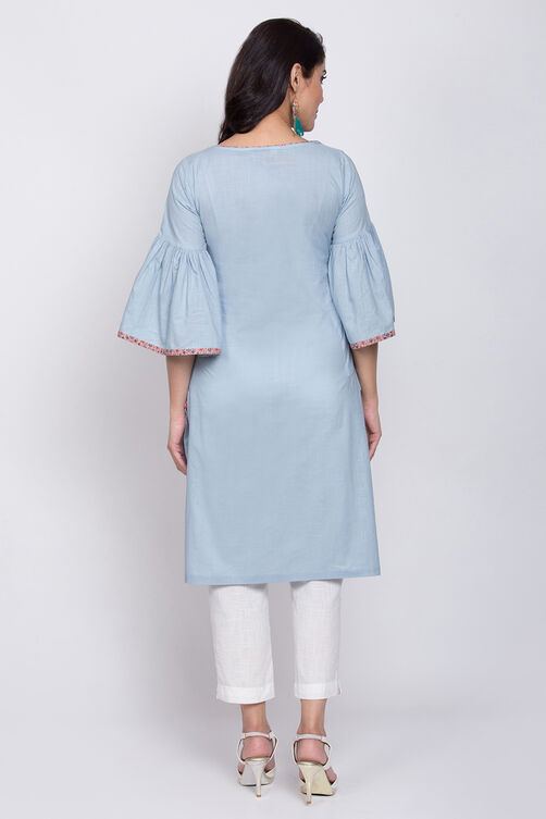 Blue Cotton Straight Kurta image number 4