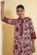 Berry Cotton Floral Printed Straight Kurta image number 1