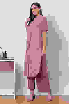 Pink Clay Cotton Straight Fusion Yarndyed Kurta Set image number 3