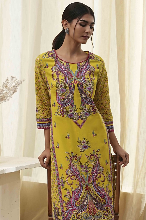 Blue Pure Cotton Printed Straight Kurta image number 1