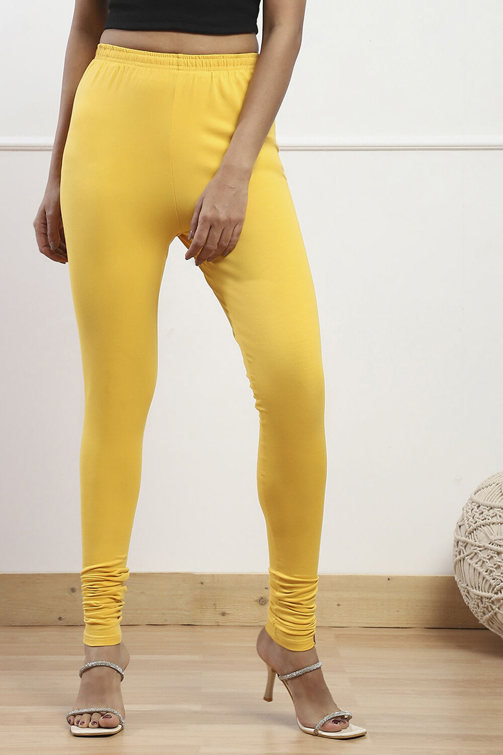 Camel Cotton Blend Solid Churidar image number 4