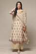 Off White Chanderi Hand Block Print Unstitched Suit Set image number 7